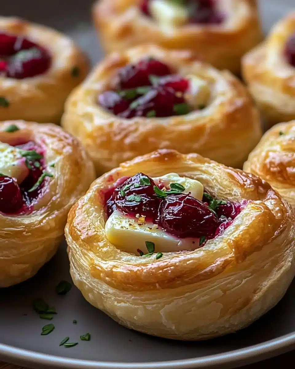 Mini Cranberry Brie Bites with Puff Pastry