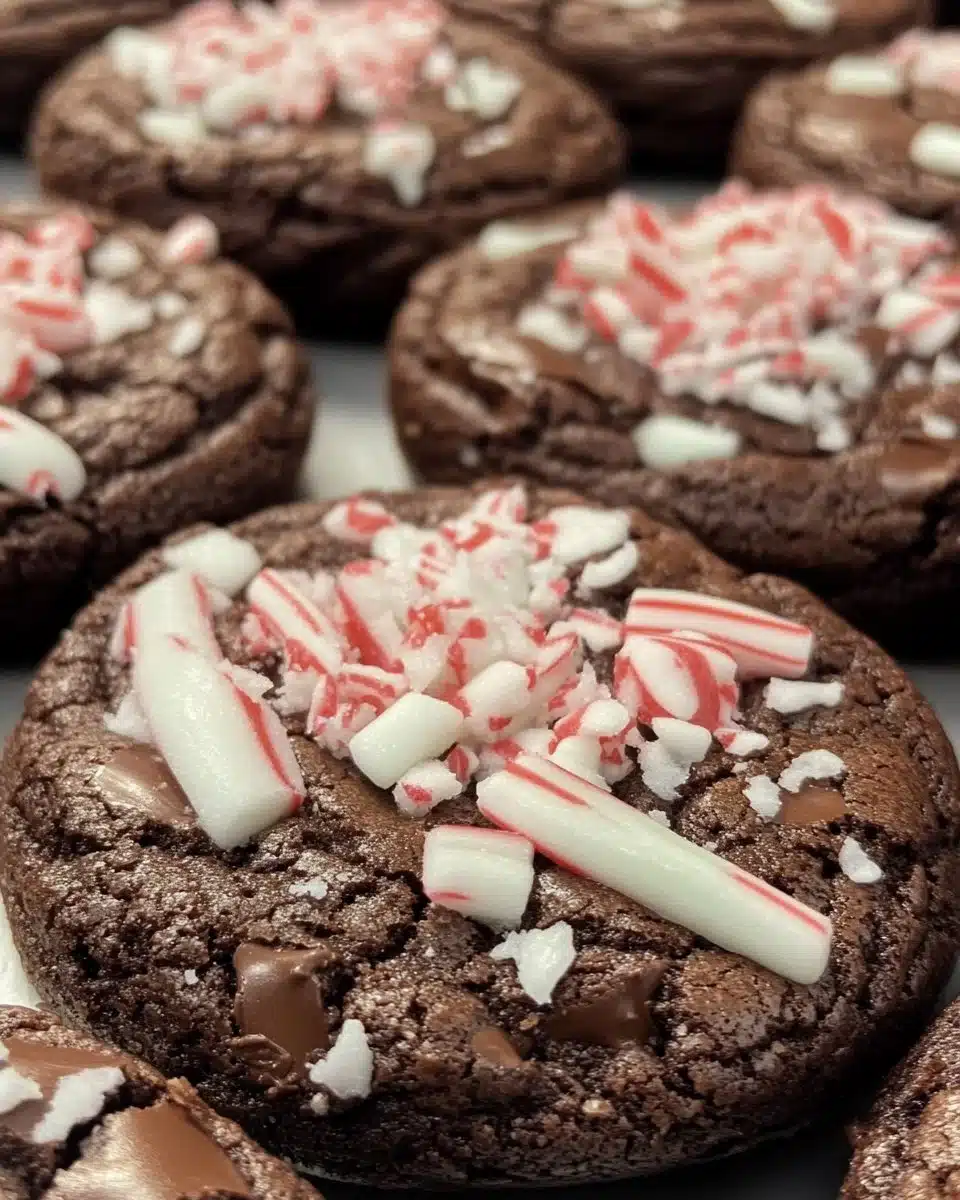 Delicious peppermint brownie cookies decorated with festive sprinkles