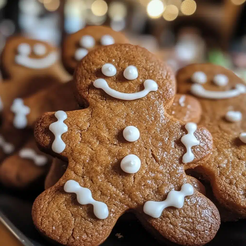 Thick and chewy gingerbread man cookies on a festive plate