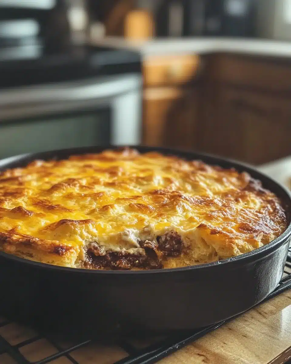 Delicious biscuit breakfast casserole with eggs and cheese