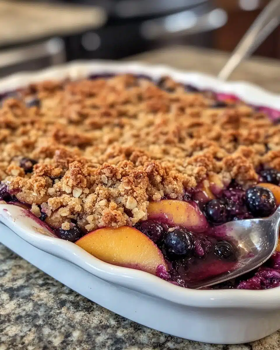 Brown Butter Blueberry Peach Crisp 4 Delicious brown butter blueberry peach crisp topped with a golden oat crumble