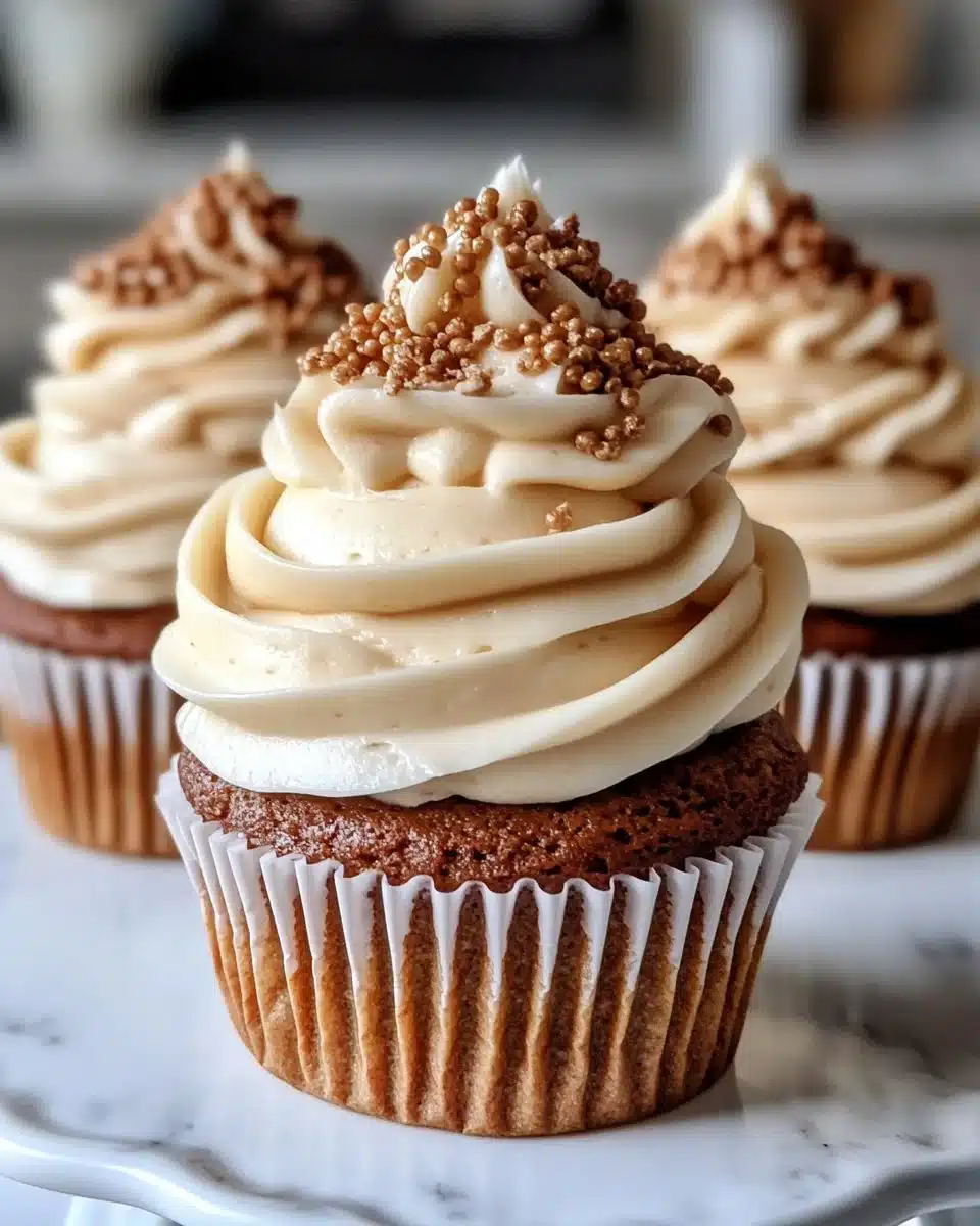 Brown Butter Cream Cheese Frosting 4 Brown butter cream cheese frosting swirled on a cupcake