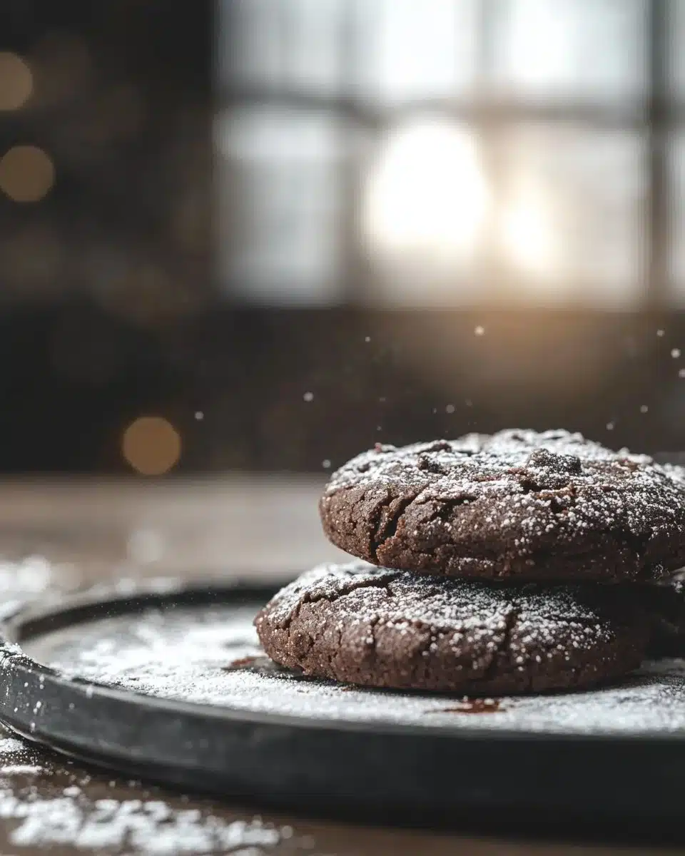 Chocolate Raspberry Crinkle Cookies 4 Freshly baked chocolate raspberry crinkle cookies on a cooling rack