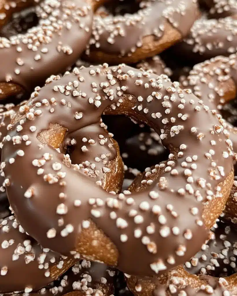 Delicious classic chocolate covered pretzels on a serving plate.