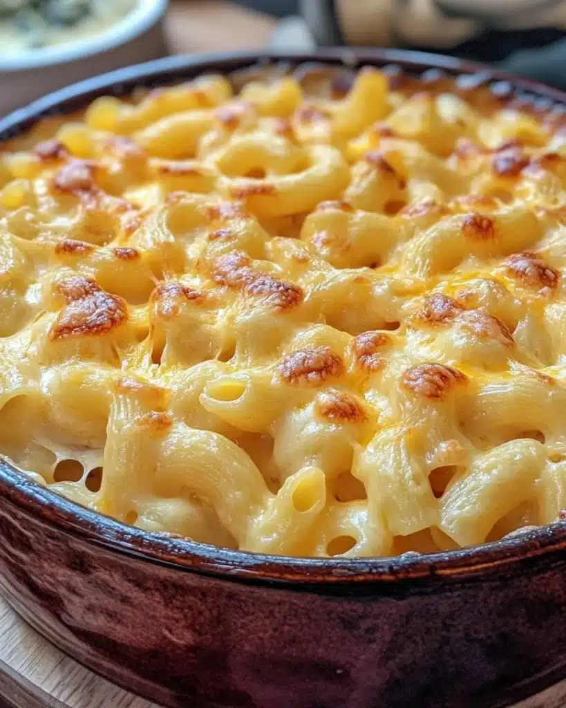 Gourmet mac and cheese dish, perfect for company dinners and special occasions.