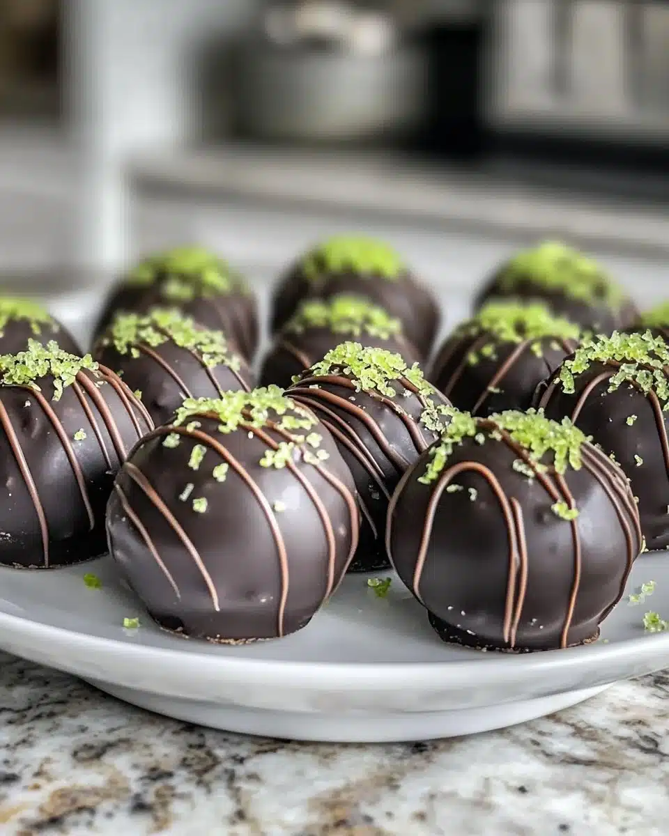 Dark Chocolate Key Lime Pie Truffles 4 Dark Chocolate Key Lime Pie Truffles with a zesty lime filling and rich chocolate coating