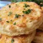 Freshly baked homemade cheddar biscuits on a wooden table