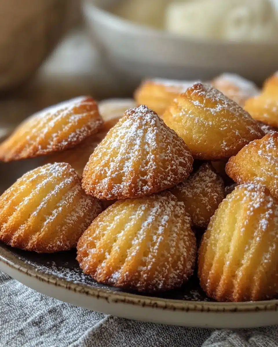 Madeleines 4 Freshly baked madeleines on a plate with a cup of tea