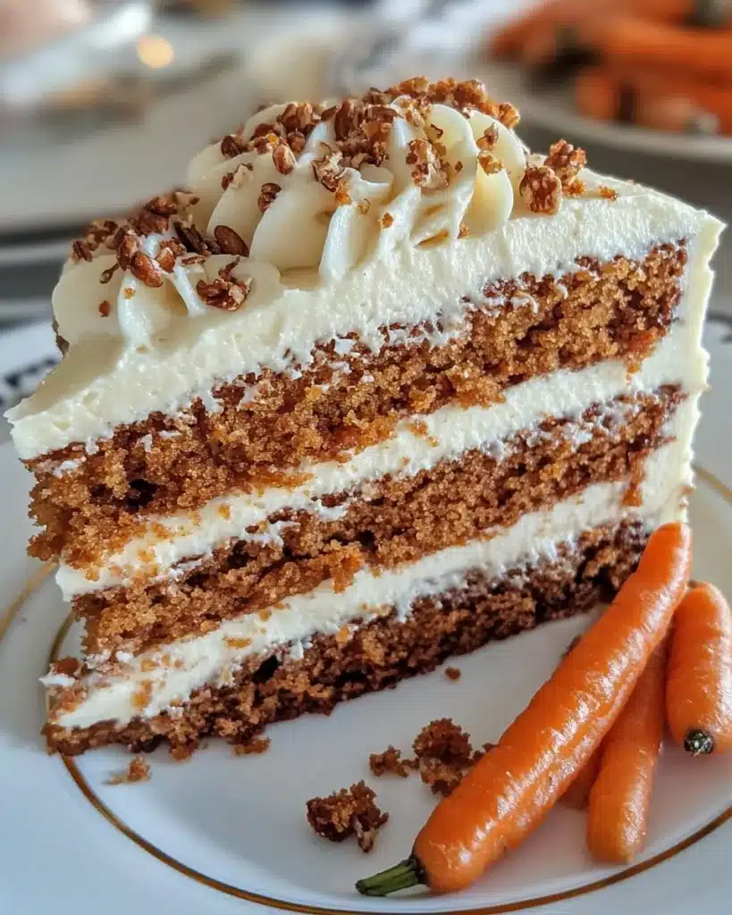 Delicious homemade carrot cake topped with cream cheese frosting