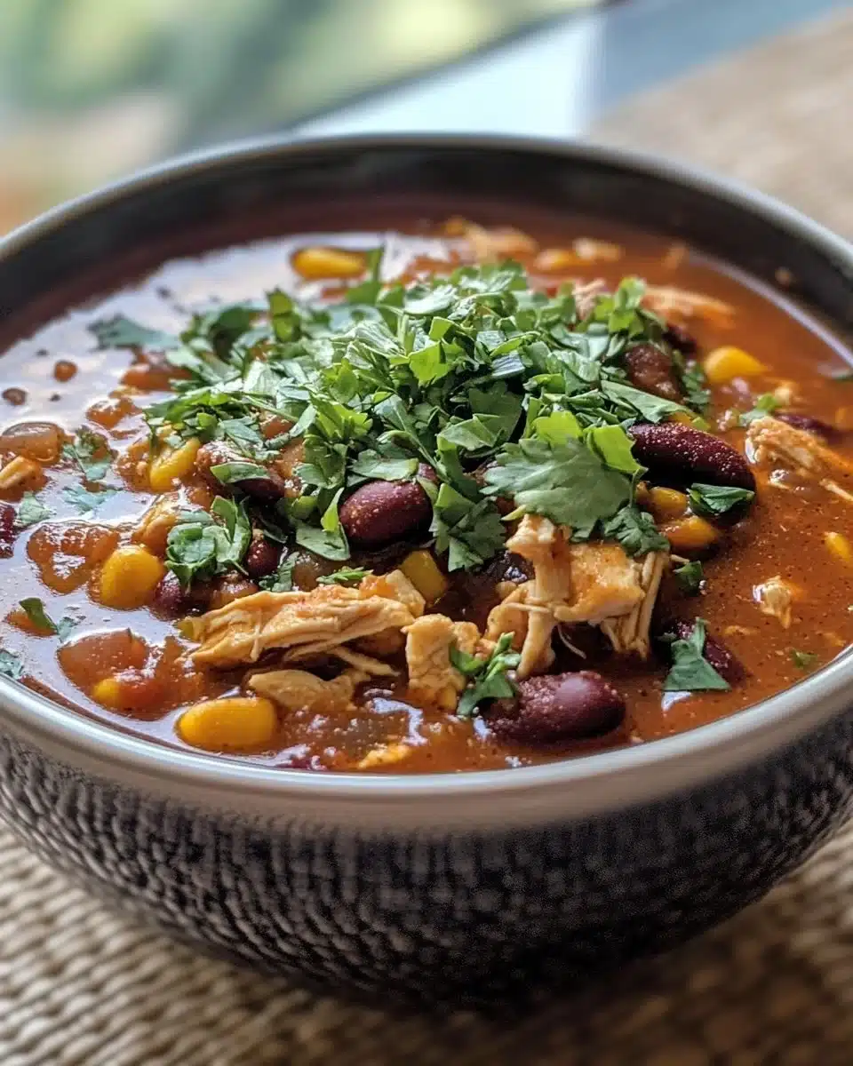 My Favorite Slow Cooker Chicken Chili Recipe 4 Bowl of slow cooker chicken chili topped with cilantro and cheese