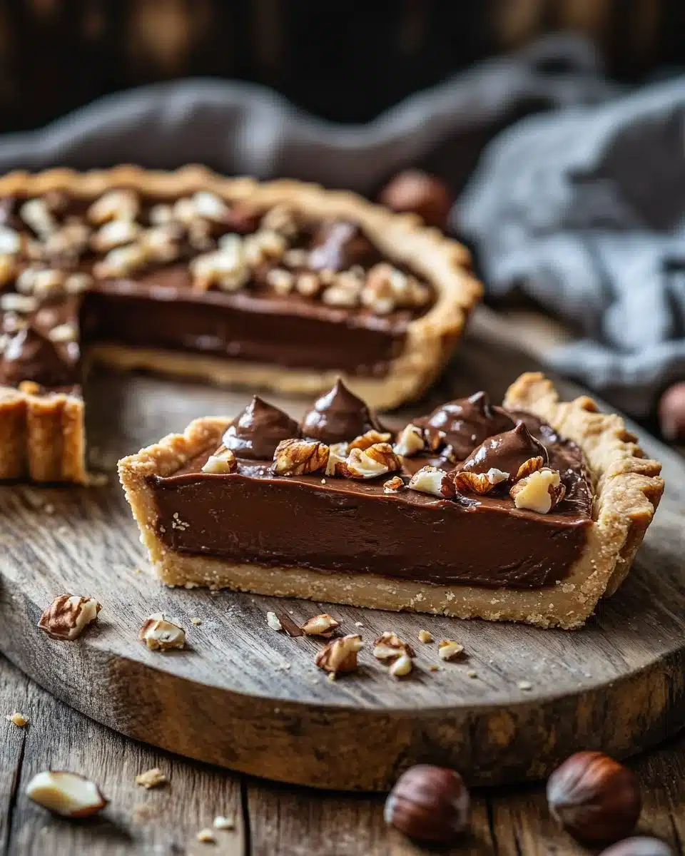 Nutella Tart with Toasted Hazelnut Crust 4 Delicious Nutella Tart with Toasted Hazelnut Crust on a wooden table