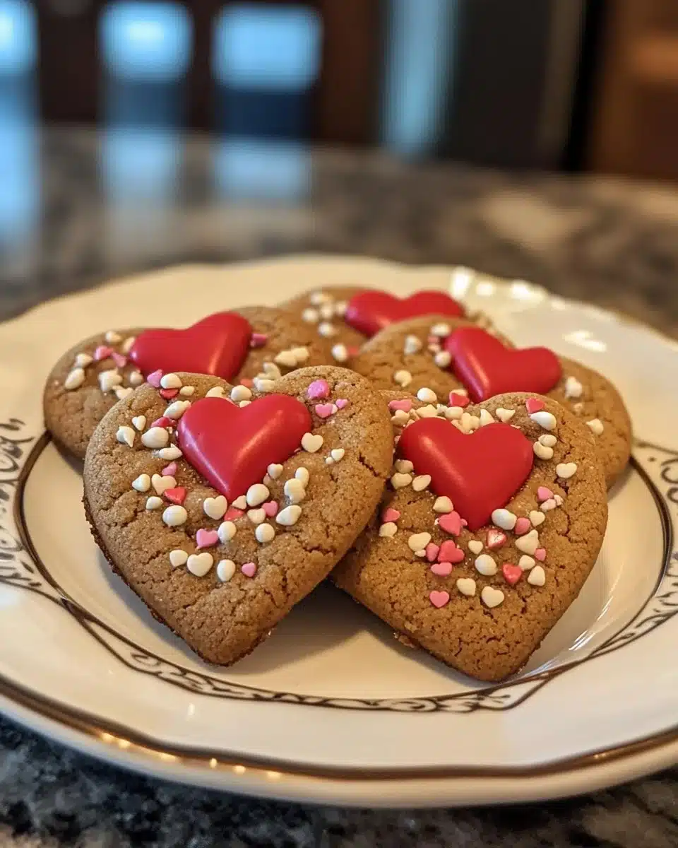 Peanut Butter Valentine's Day Cookies 4 Peanut butter Valentine’s Day cookies decorated with heart shapes