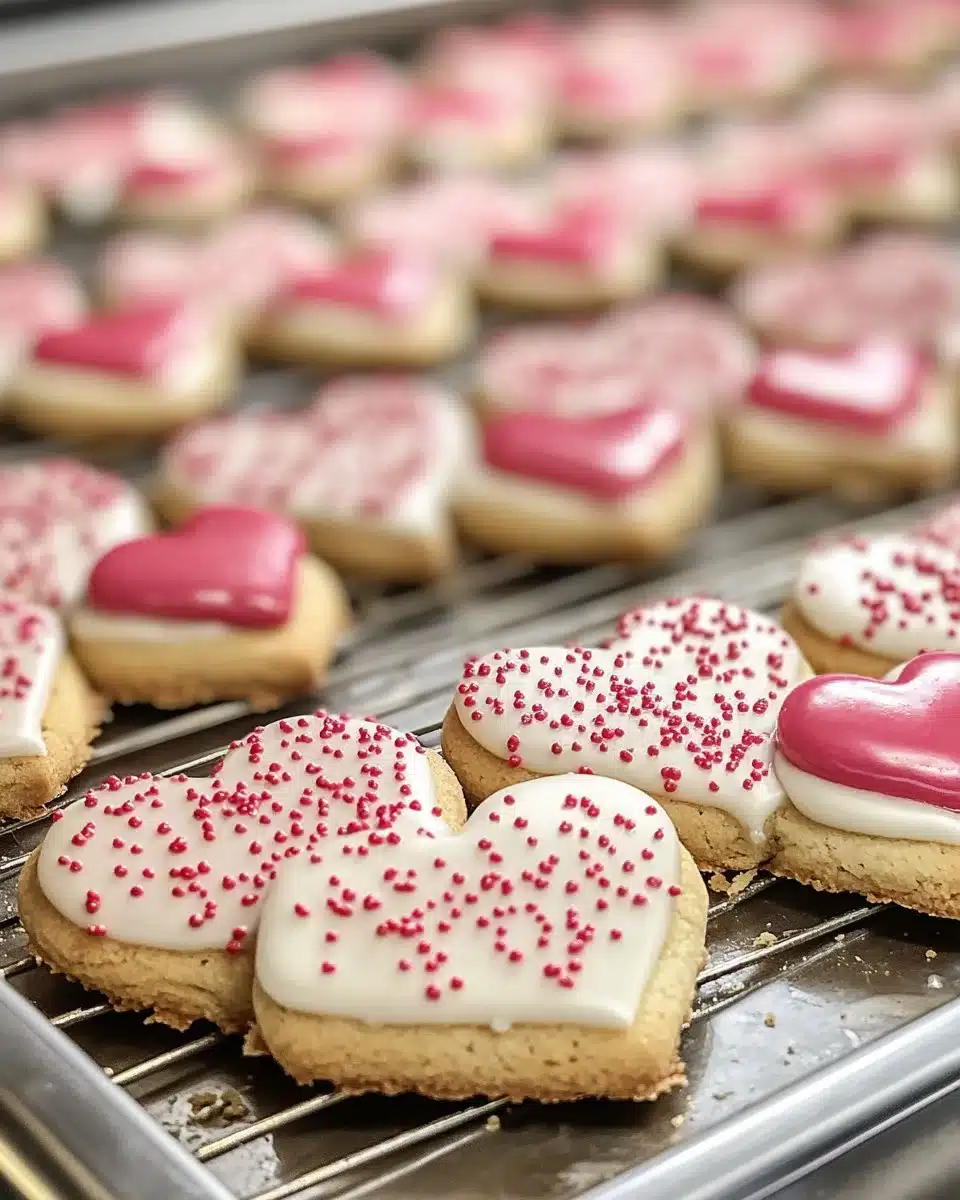 Slice and Bake Valentine's Day Cookies 4 Delicious slice and bake Valentine's Day cookies decorated with heart shapes.
