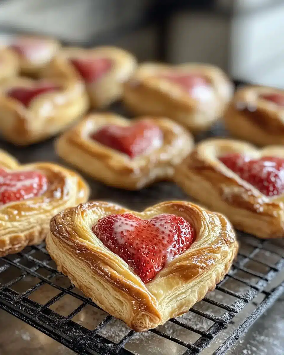 Strawberry Cream Cheese Heart Danishes 4 Strawberry Cream Cheese Heart Danishes on a plate