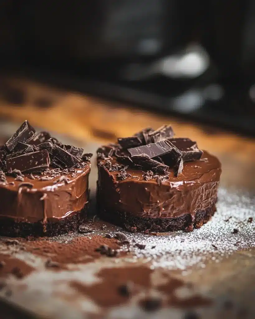 Two small chocolate cakes on a plate, perfect for dessert lovers.