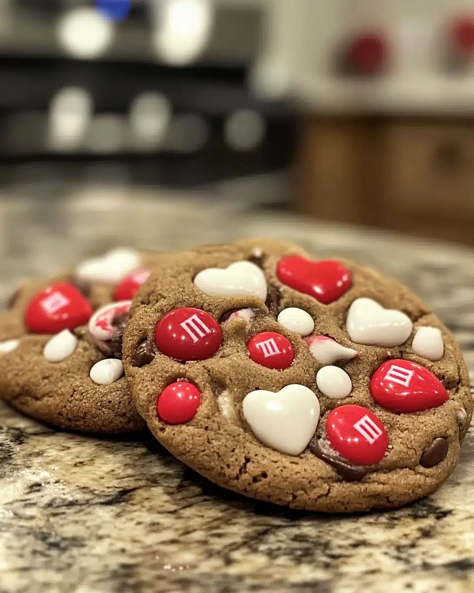 Valentine's Day Oreo M&M's Cookies 4 Valentine's Day Oreo M&M's cookies with vibrant colors and heart decorations.
