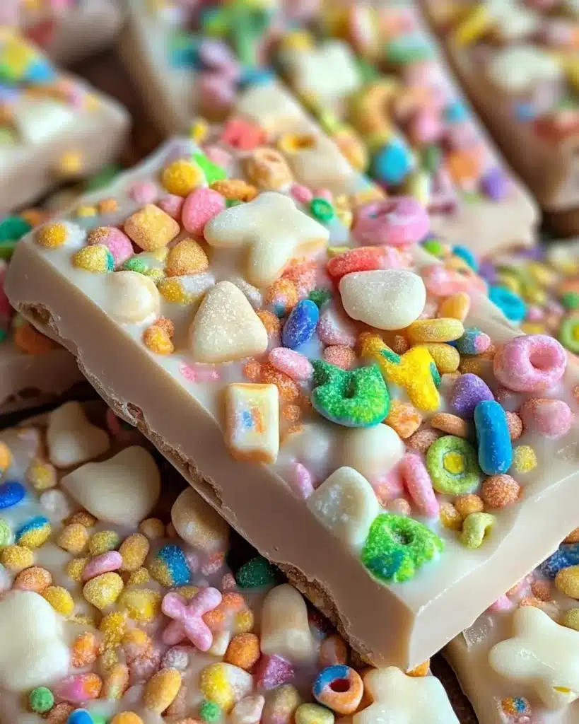 Delicious White Chocolate Lucky Charms Treats ready to be enjoyed