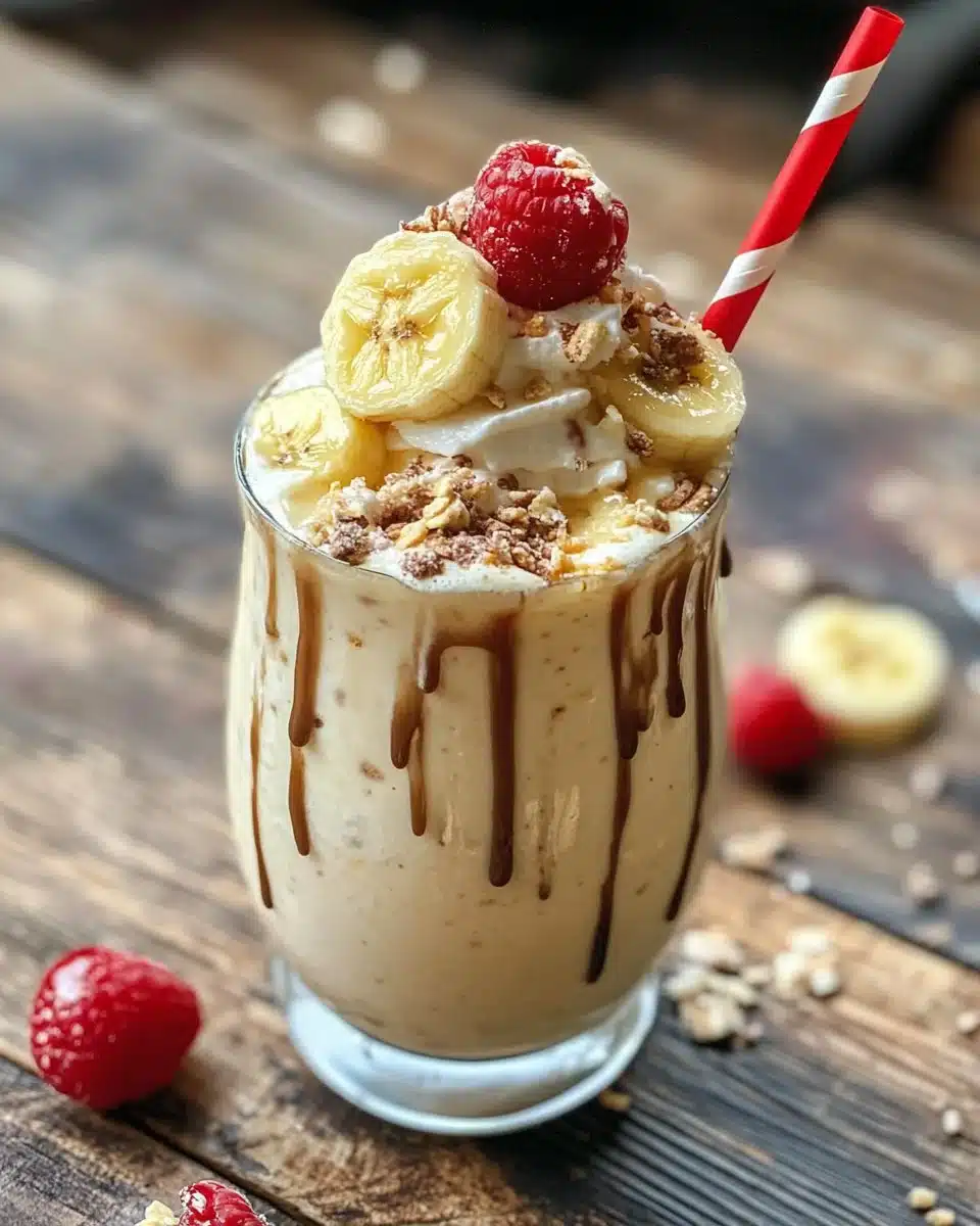 Delicious homemade Banana Split Milkshakes topped with whipped cream and cherries.