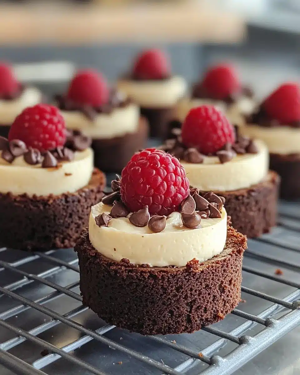 Brownie bottom mini cheesecakes topped with creamy cheesecake filling