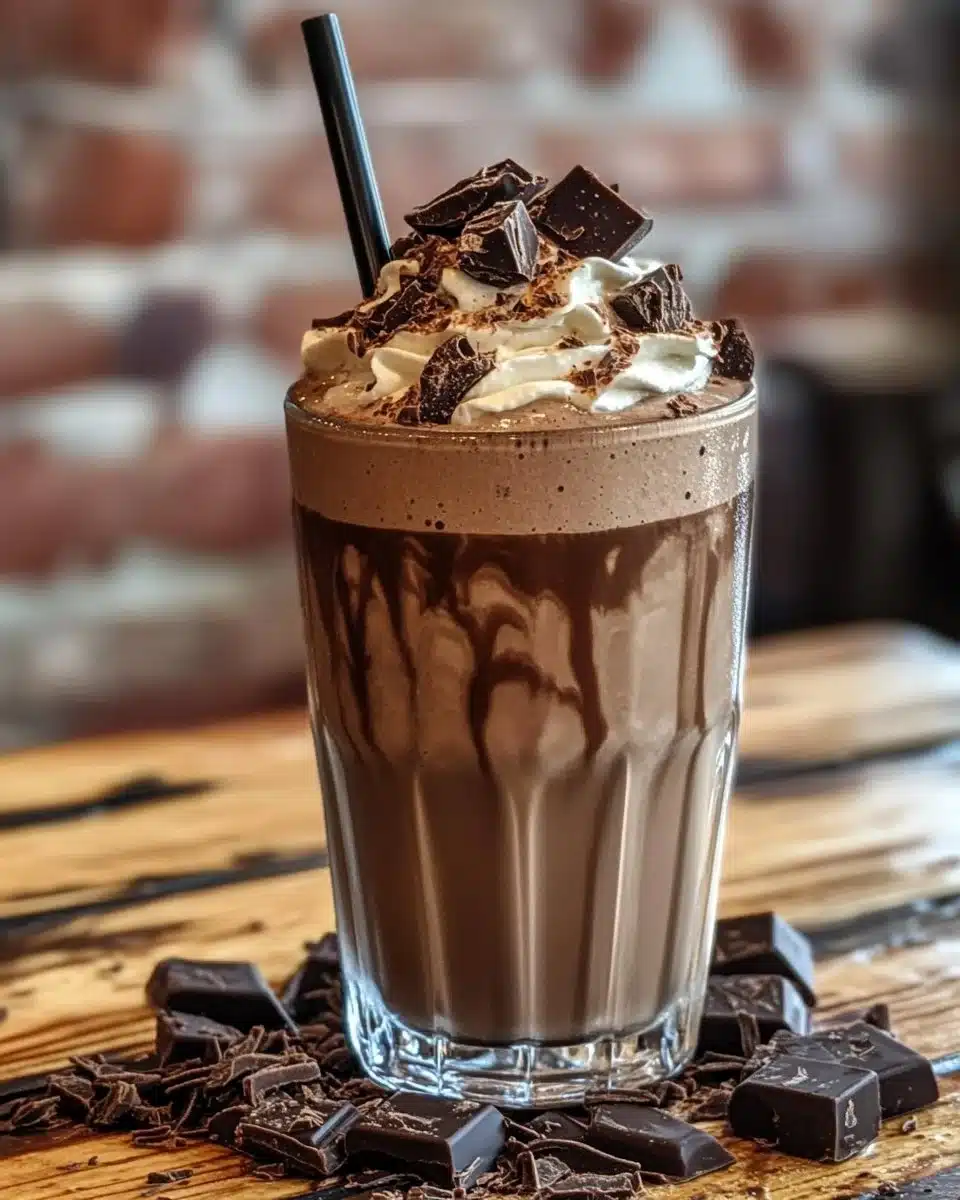 Delicious Chocolate Coffee Milkshake topped with whipped cream and chocolate shavings