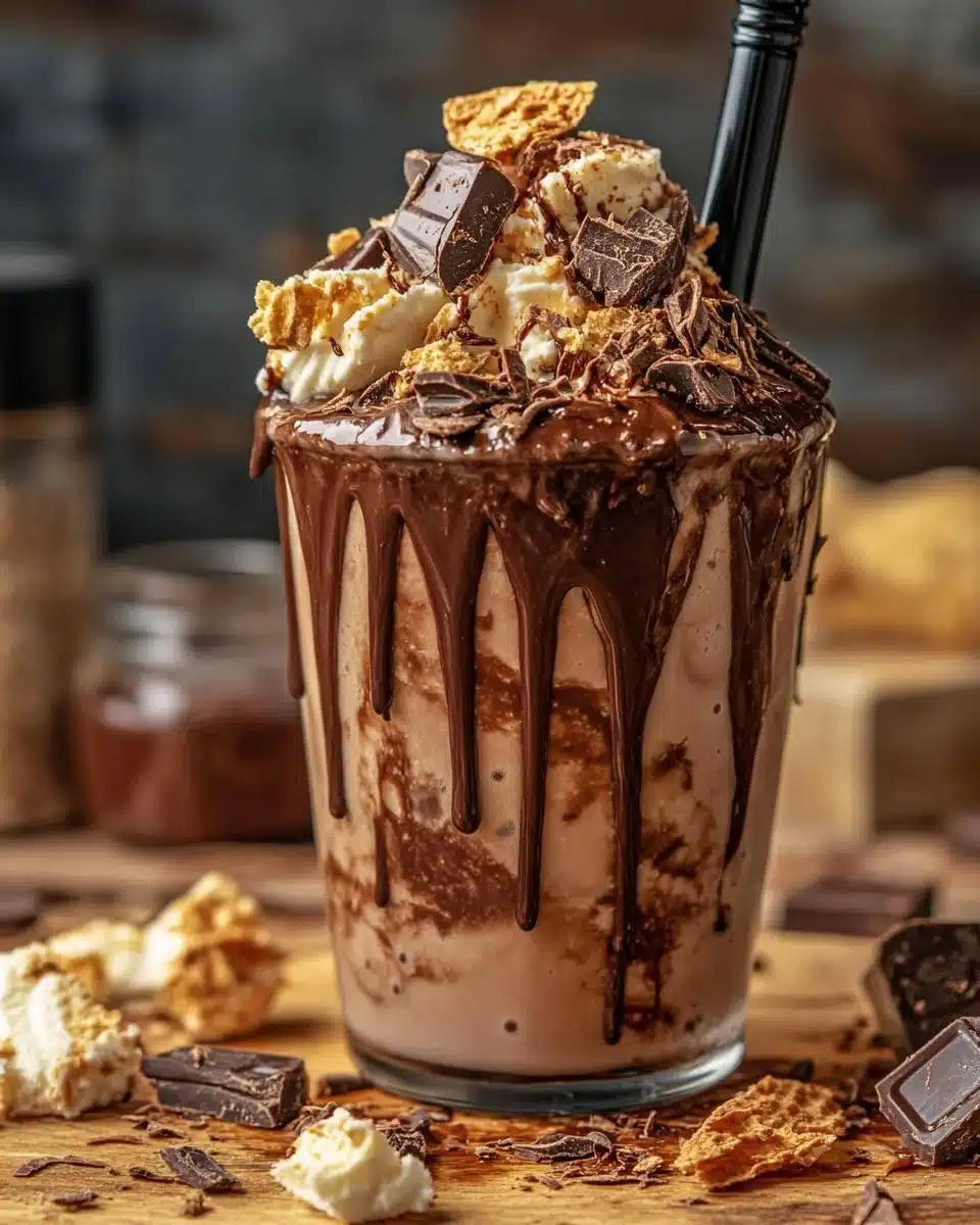 Delicious homemade chocolate milkshake topped with whipped cream and chocolate shavings