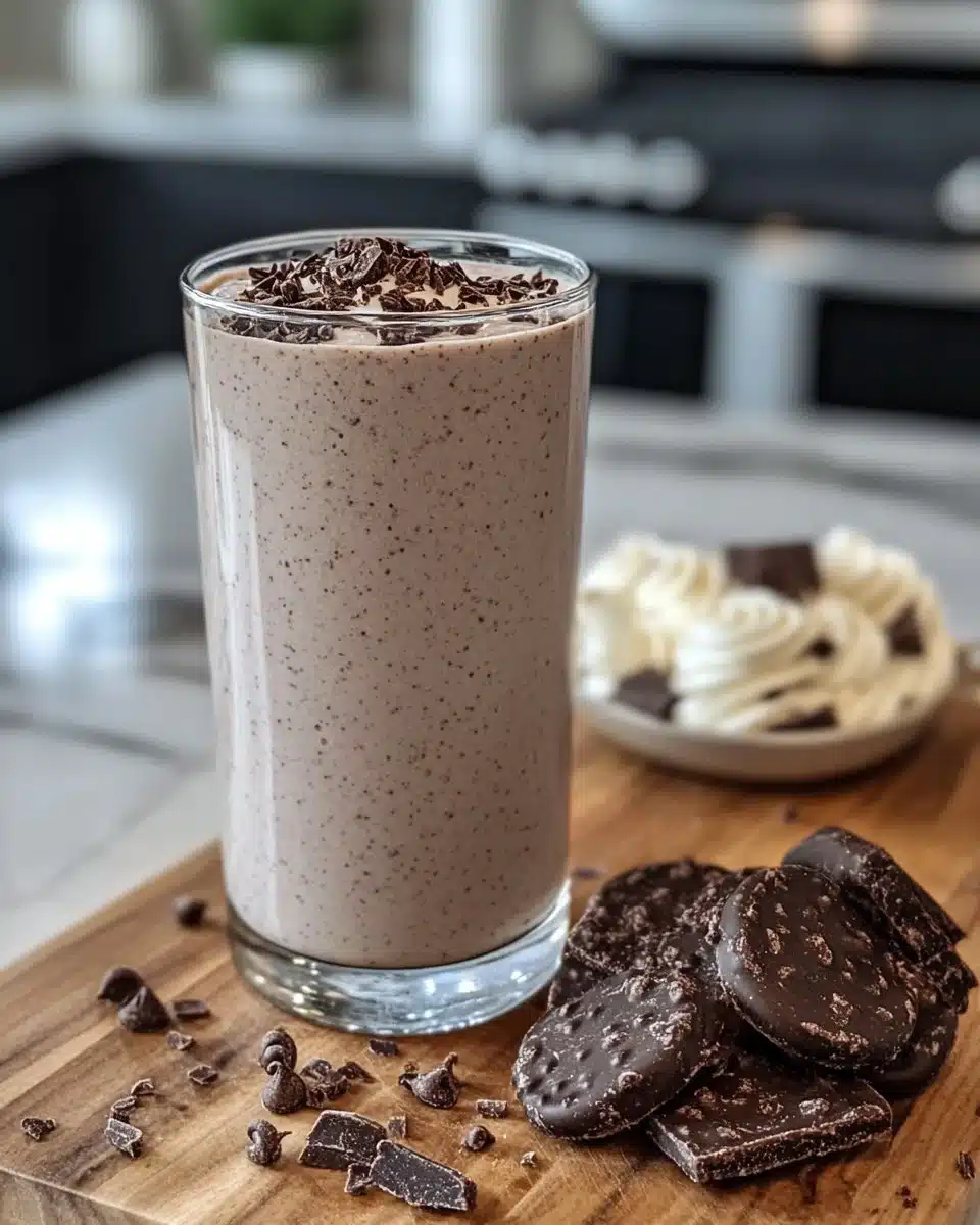 Delicious cookies and cream protein shake in a glass