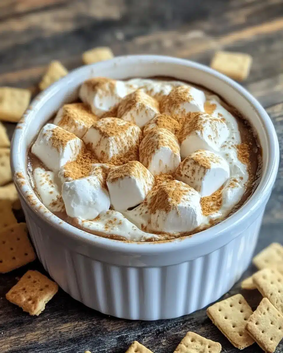 Delicious easy smore dip with melted chocolate and marshmallows
