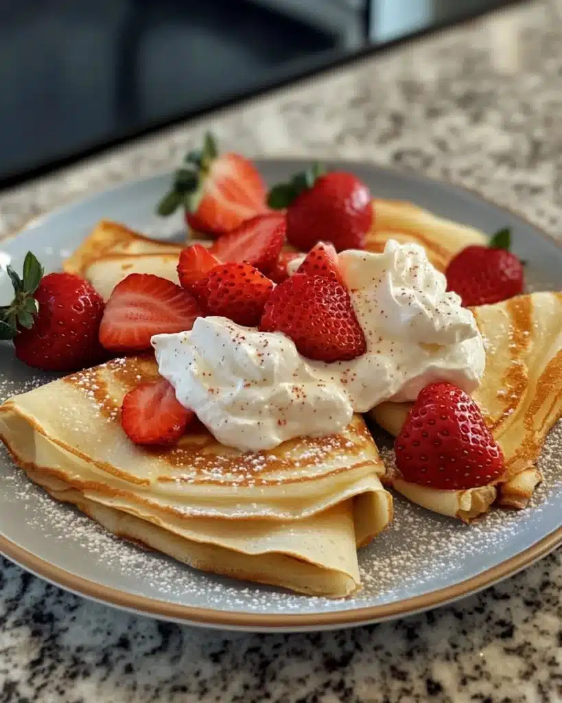 Delicious strawberry cream cheese crepes ready to be served