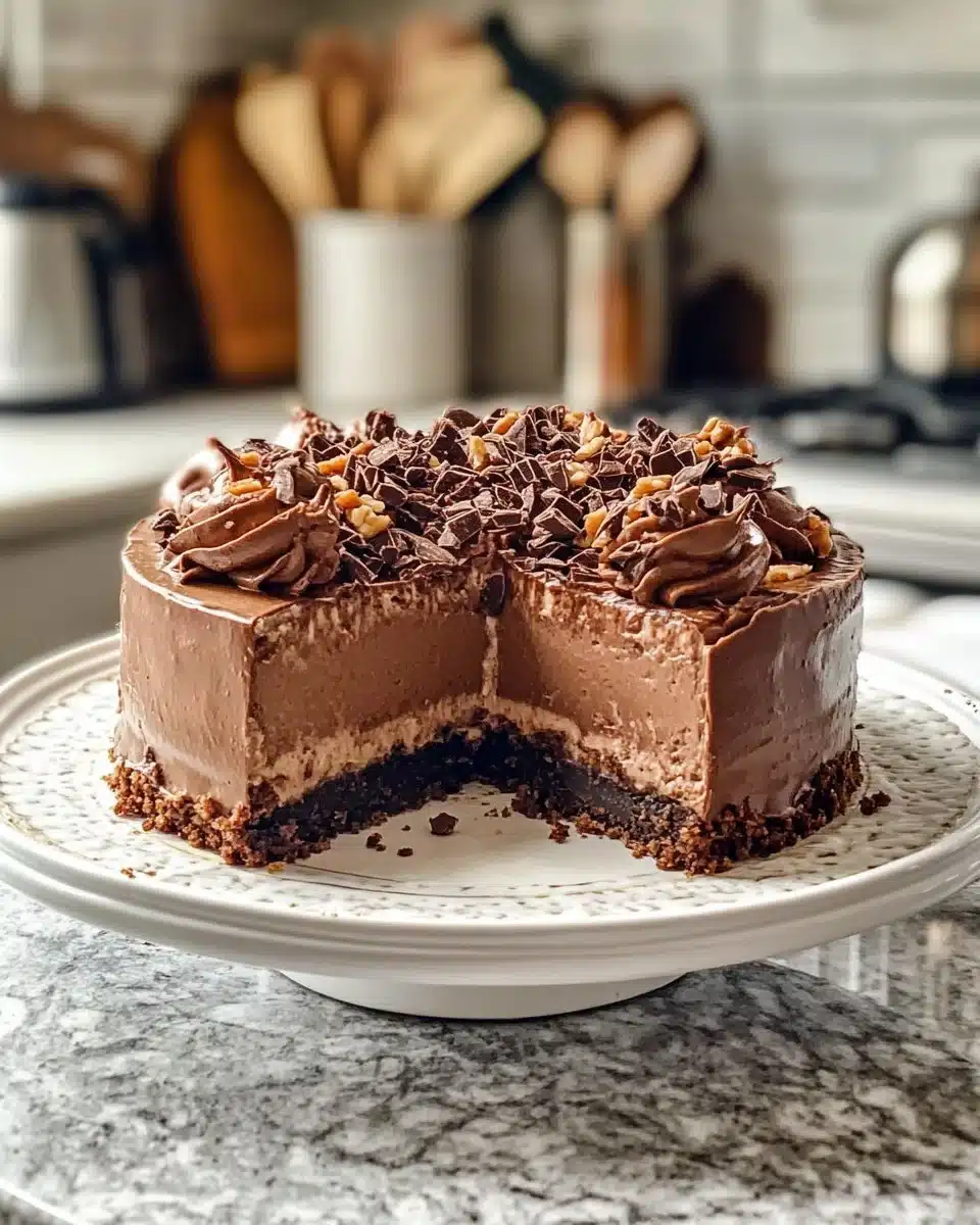 Delicious slice of German Chocolate Cheesecake with chocolate and coconut toppings