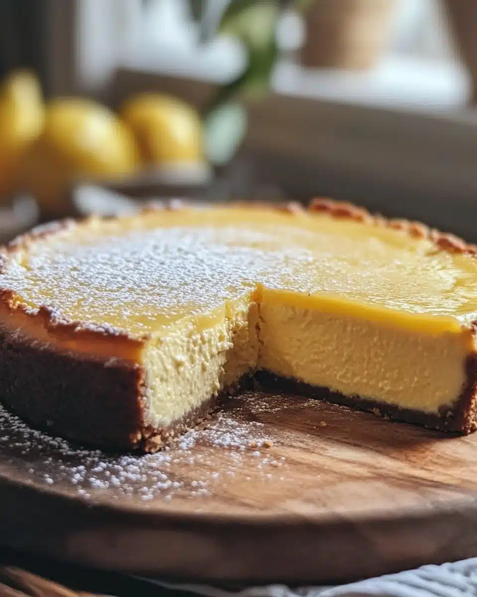 Delicious lemon curd cheesecake topped with fresh lemon zest and berries