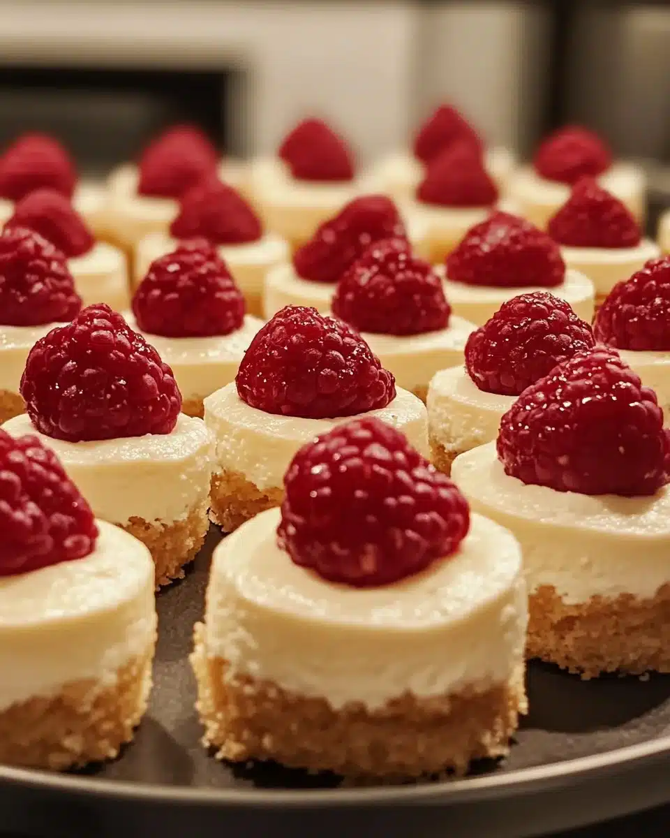 Delicious mini cheesecakes topped with fresh fruit and whipped cream.