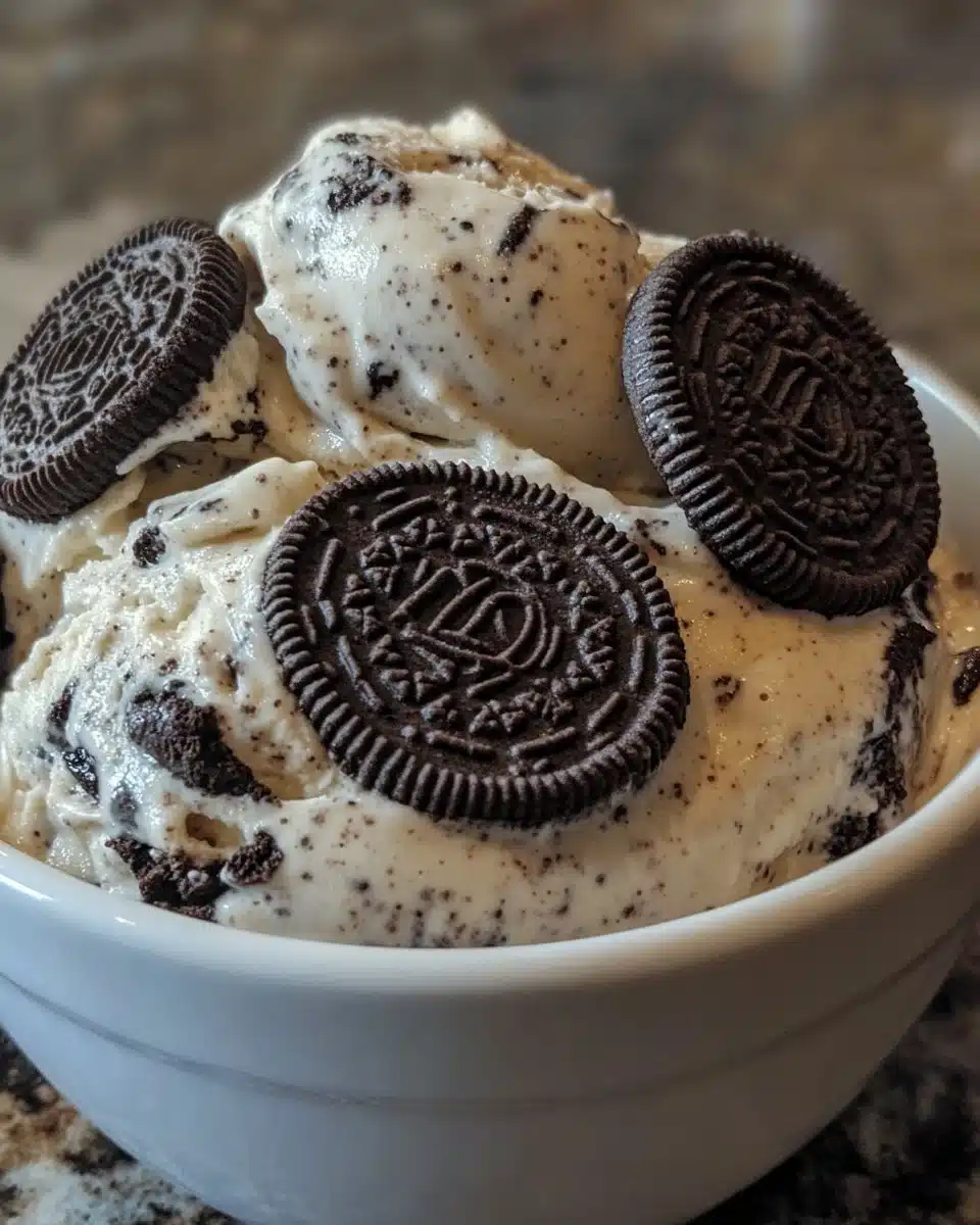 Delicious Ninja Creami Oreo Frozen Yogurt topped with crushed Oreo cookies