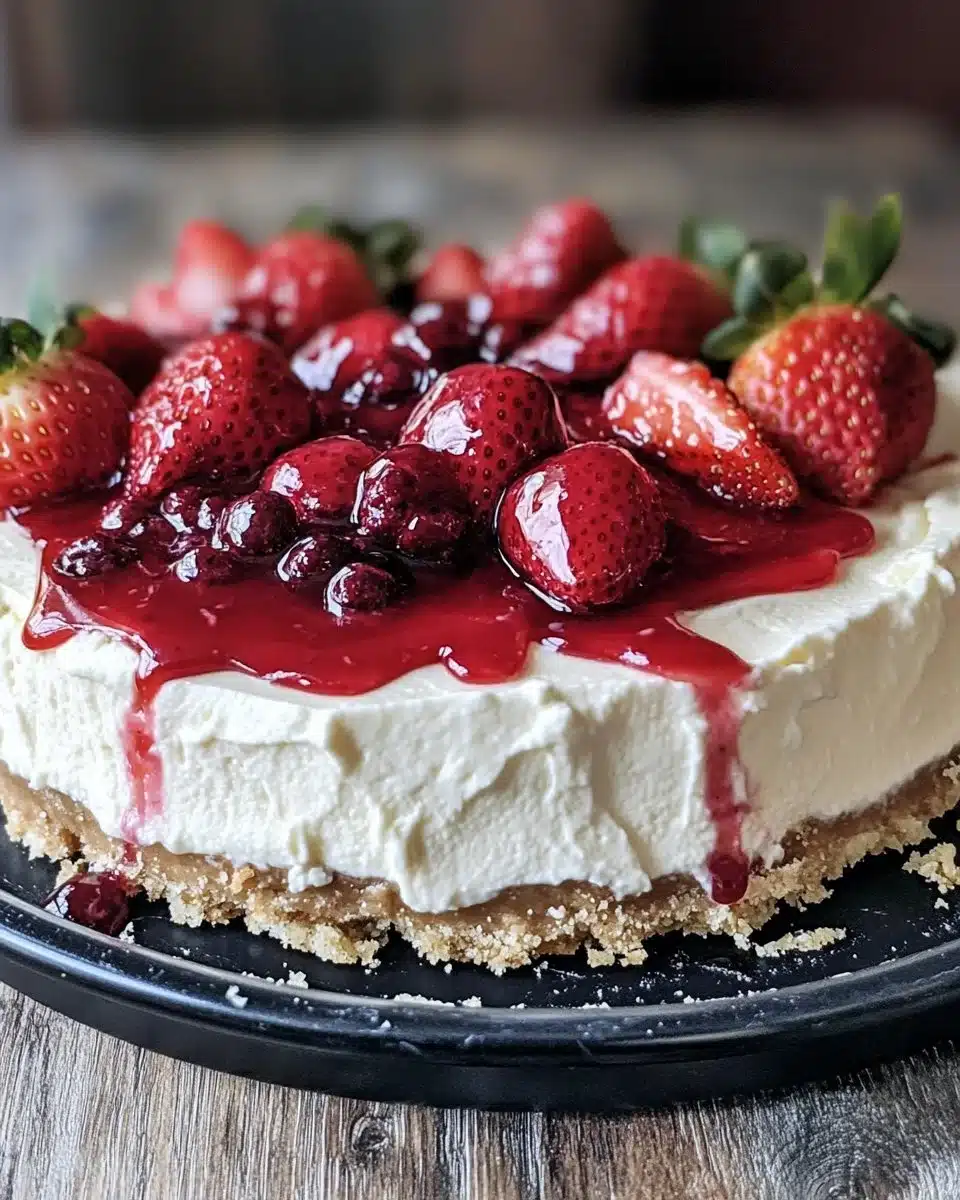 Delicious no-bake strawberry cheesecake with fresh strawberries