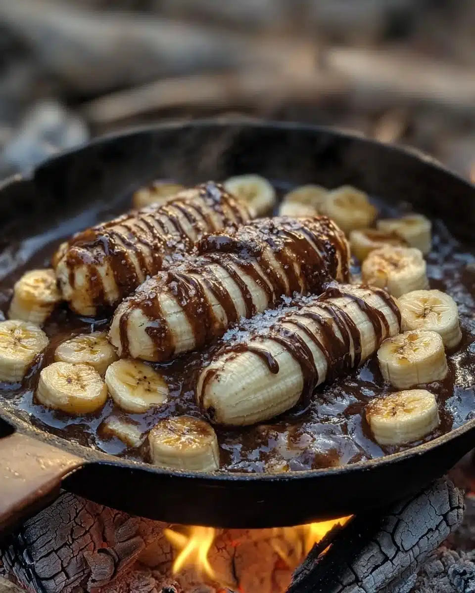 Campfire banana splits made with ripe bananas, chocolate, and marshmallows.