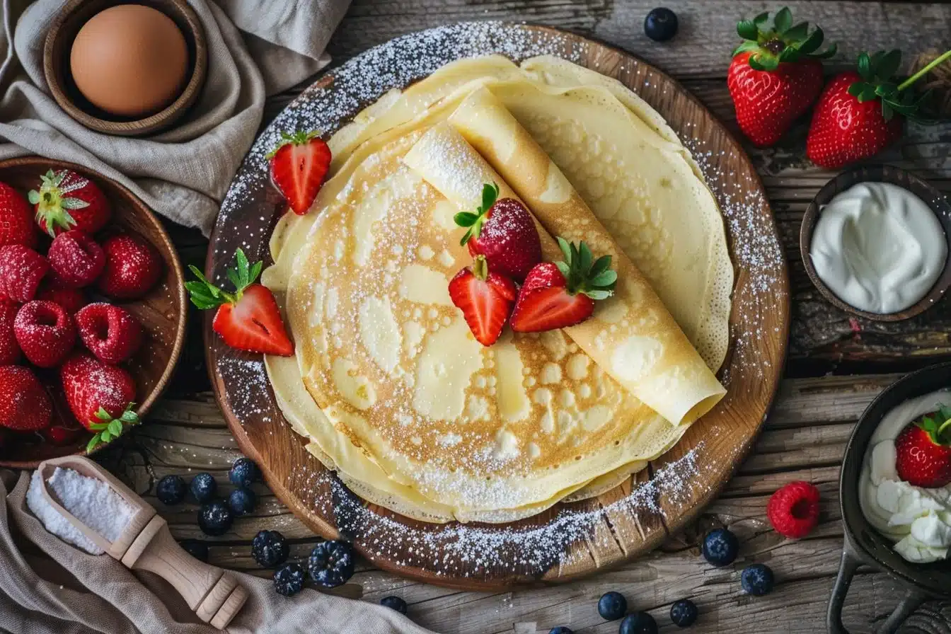 Strawberry Cream Cheese Crepes with Berry Sauce