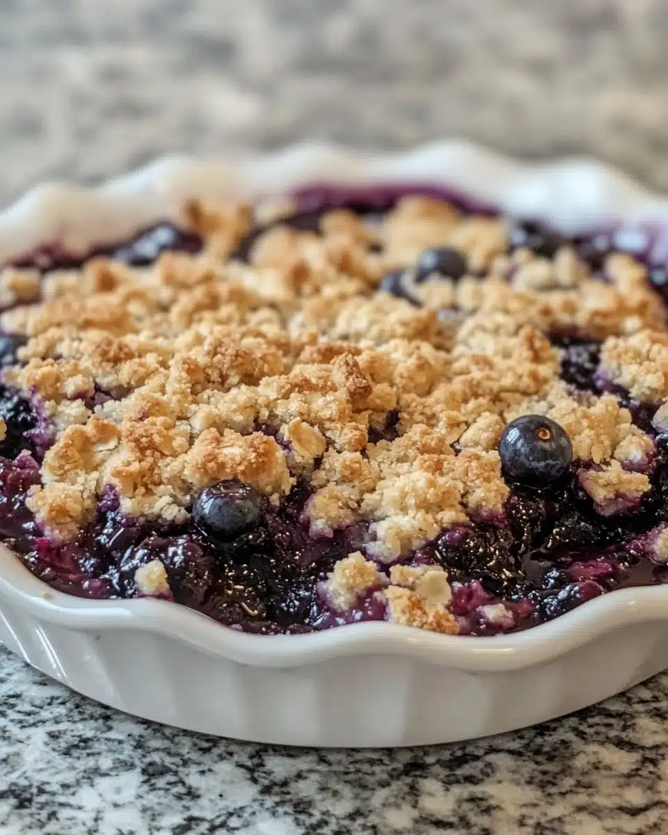 Delicious homemade blueberry crumble with fresh berries and crumble topping