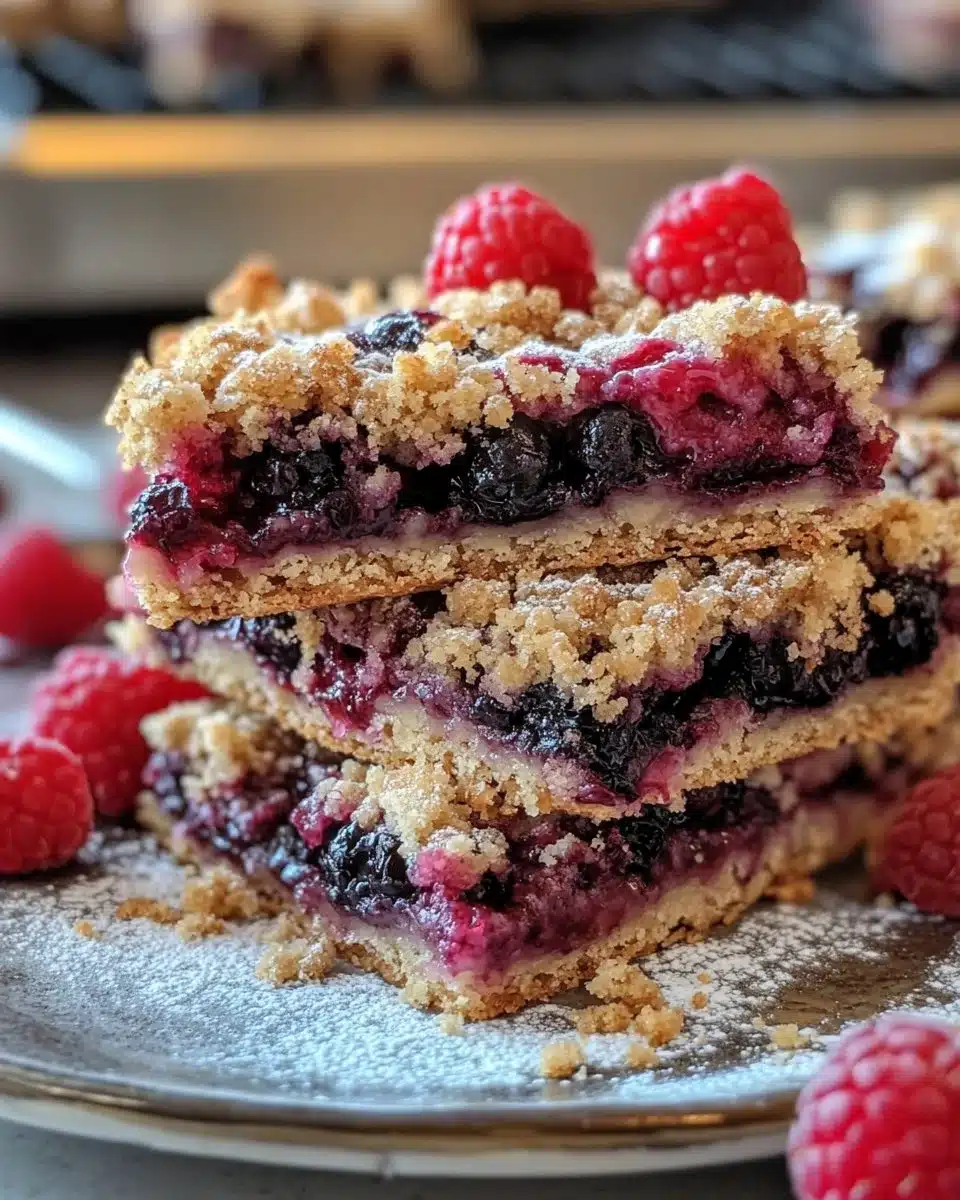 Delicious mixed berry crumble bars on a plate ready to serve