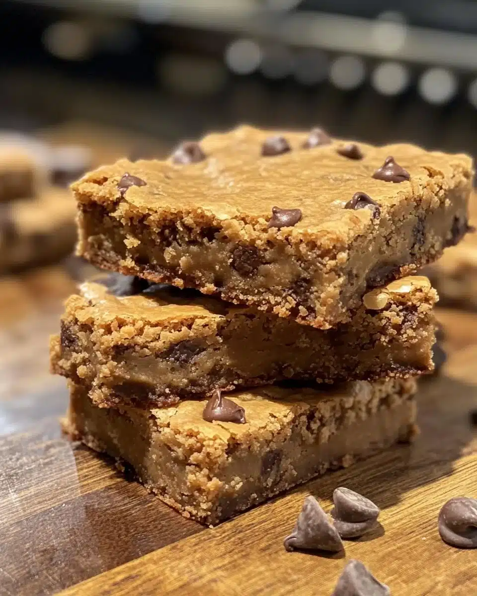 Easy 5-ingredient chocolate chip peanut butter blondies on a plate