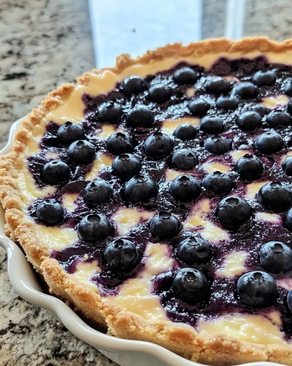 Easy lemon blueberry cheesecake dump cake served on a plate.
