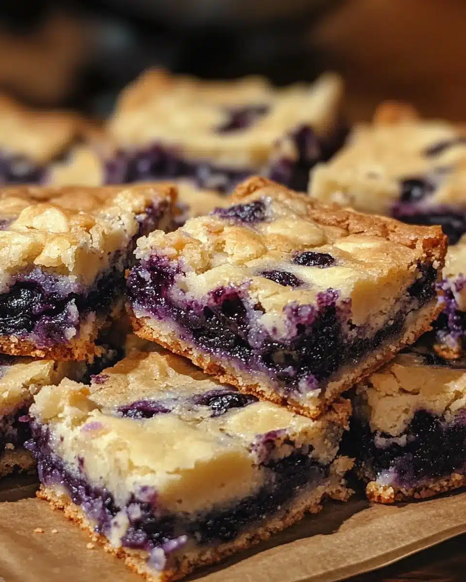 Delicious blueberry blondies with white chocolate and fresh blueberries.