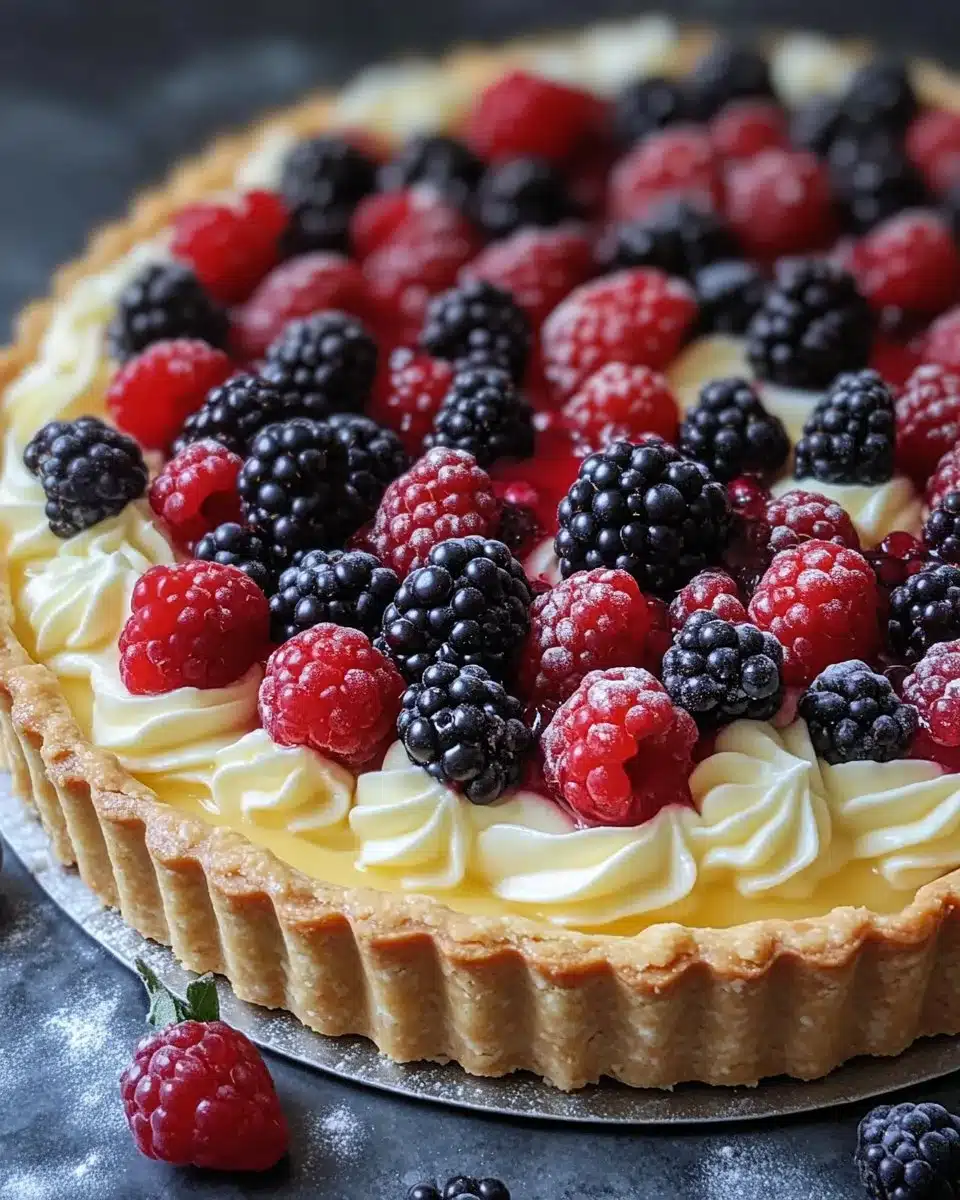 Delicious Lemon Berry Mascarpone Tart with fresh berries and creamy filling