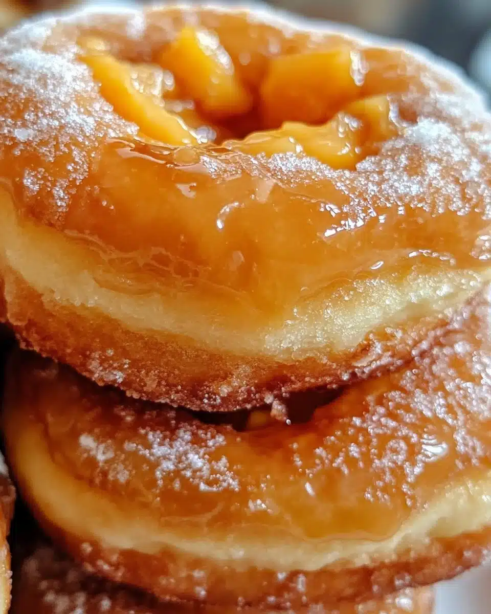 Delicious Peach Cobbler Cheesecake Donuts with fresh peaches and creamy filling