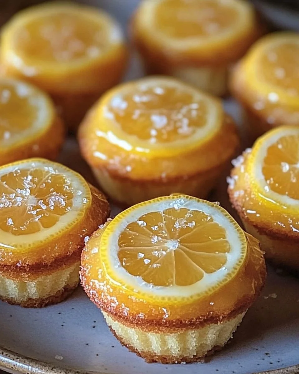 Mini lemon drizzle cakes topped with lemon glaze, perfect for dessert.