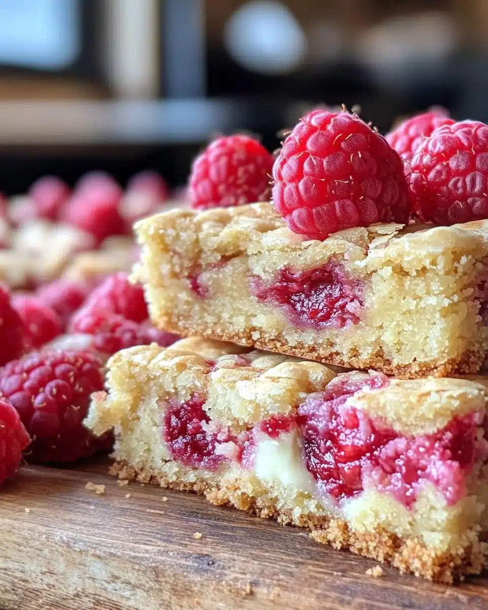 Delicious Raspberry White Chocolate Blondies fresh out of the oven
