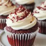 Delicious sugar-free red velvet cupcakes decorated with cream cheese frosting