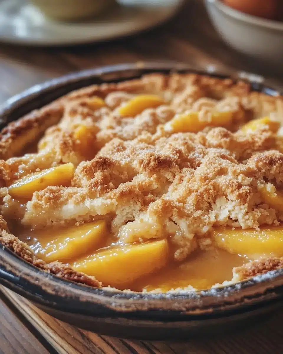 Two-Serving Peach Cobbler dessert topped with golden crust and fresh peaches
