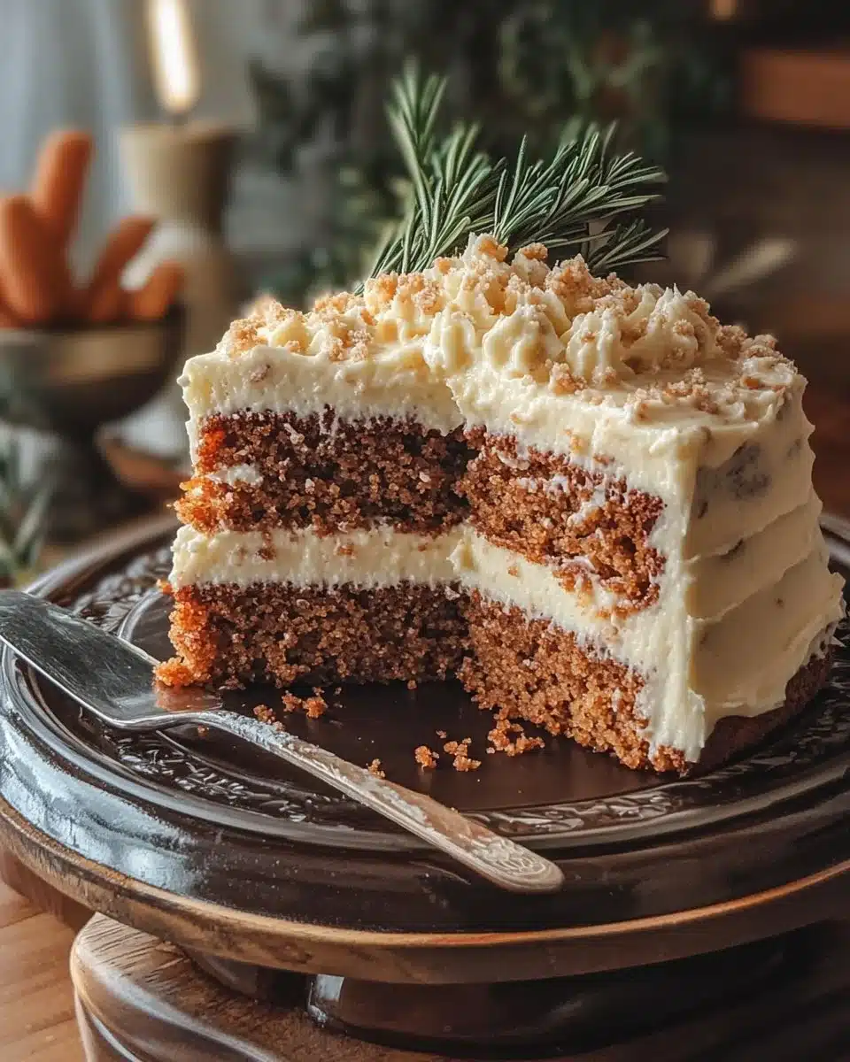 Ultimate carrot cake with cream cheese frosting served on a platter.