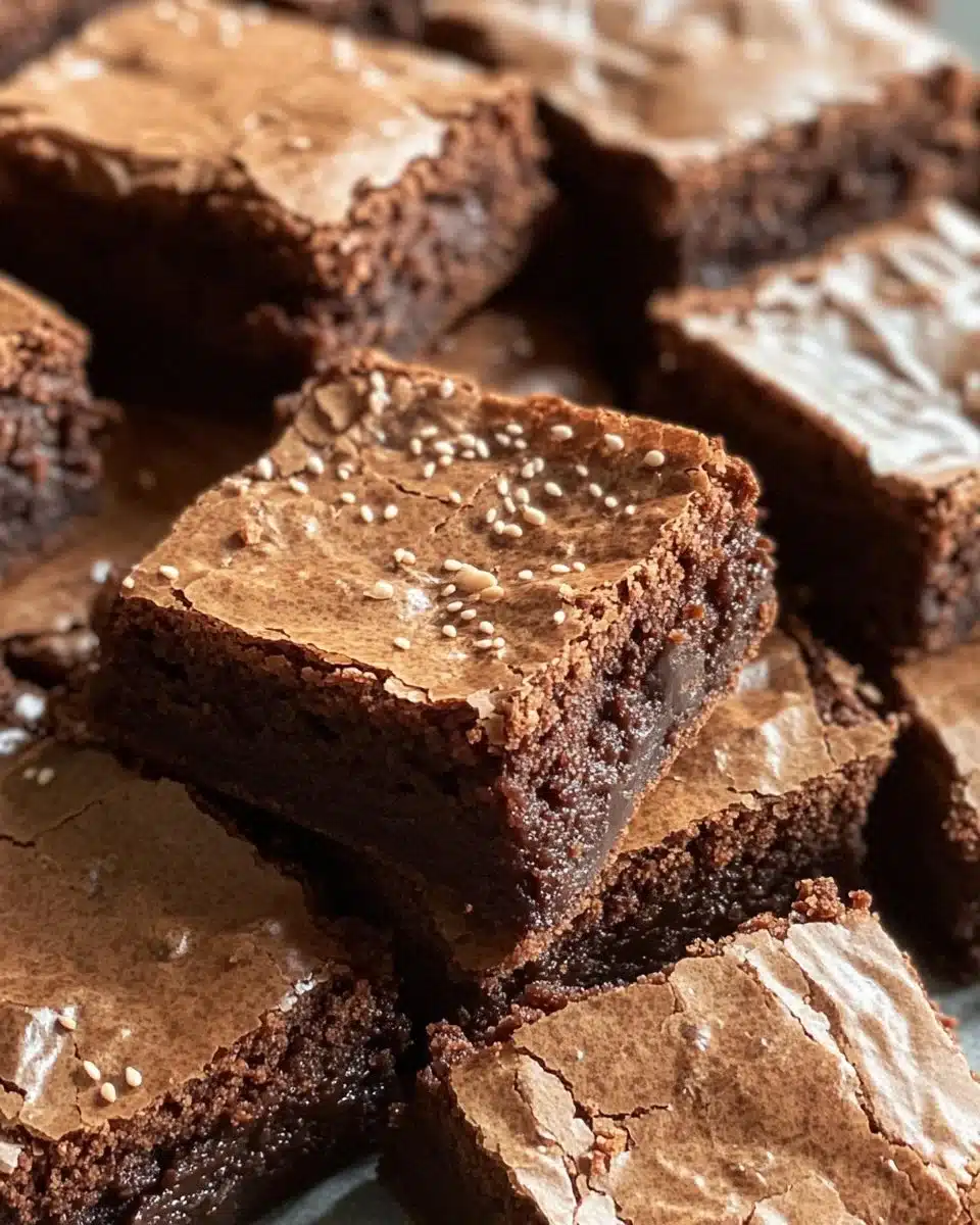 Delicious homemade fudgy brownies served on a plate with chocolate drizzle