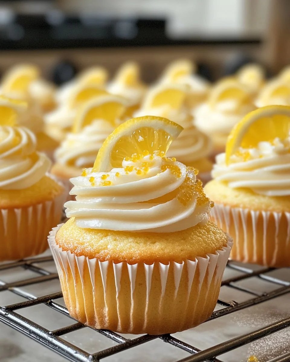 Ultimate gluten-free lemon cupcakes topped with zesty frosting